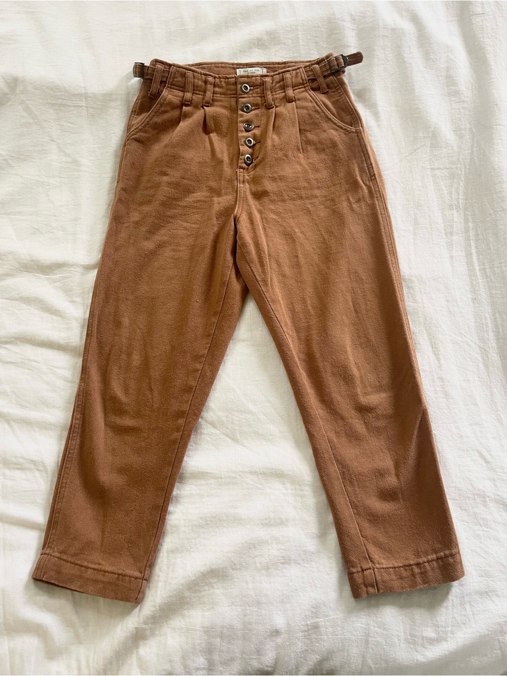 High waist pleated front buttons adjustable waist pants